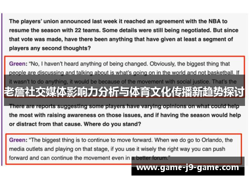老詹社交媒体影响力分析与体育文化传播新趋势探讨 老詹社交媒体影响力分析与体育文化传播新趋势探讨