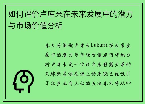 如何评价卢库米在未来发展中的潜力与市场价值分析